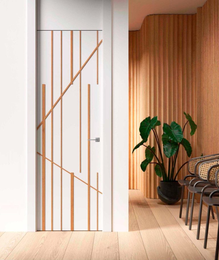 Puerta-lacada-blnaca-con-madera Puerta lacada blanca en Madrid