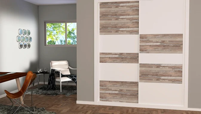 Frente de armario de puertas correderas en melamina combi sin perfiles de union